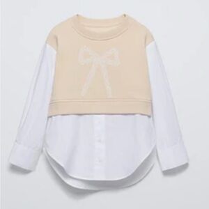 Zara girls shirt with bow Long sleeve shirt with a round neck and button sz13-14